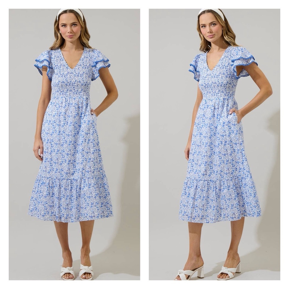 Maisie Floral Smocked Waist Midi Dress by Sugarlips